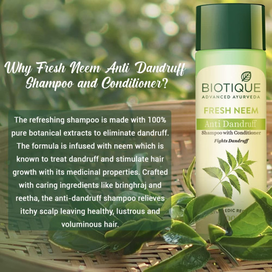 Biotique Fresh Neem Anti Dandruff Shampoo and Conditioner - Controls Dandruff and Eliminates Dryness