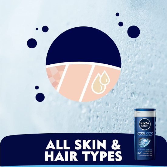NIVEA MEN Cool Kick 250ml Body Wash - Refreshing Icy Menthol