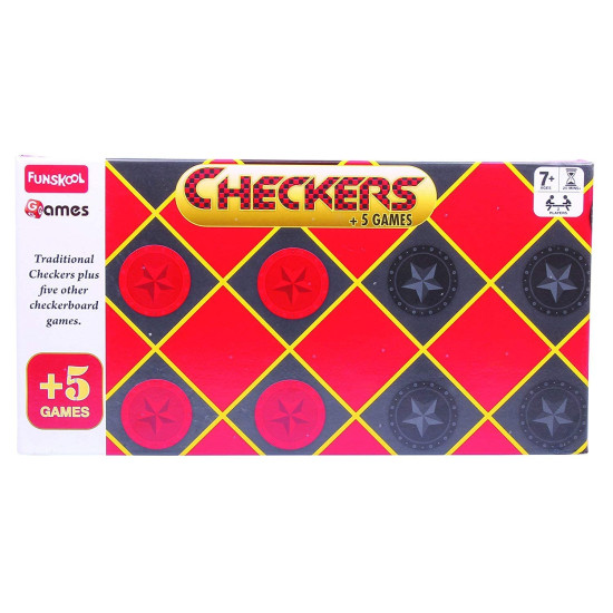 Funskool Games - Checkers Plus 5: 5-in-1 Board Game Set for Kids & Family
