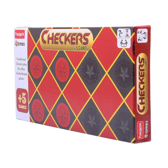 Funskool Games - Checkers Plus 5: 5-in-1 Board Game Set for Kids & Family