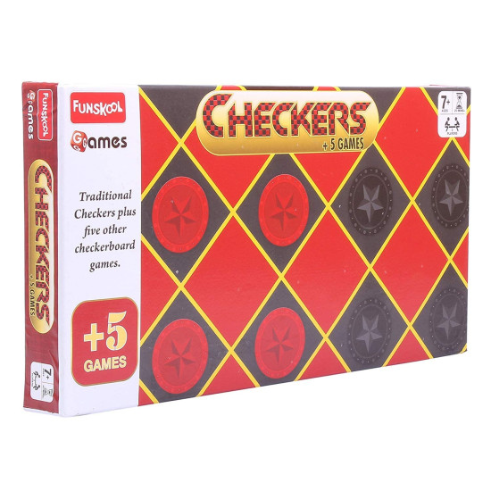 Funskool Games - Checkers Plus 5: 5-in-1 Board Game Set for Kids & Family