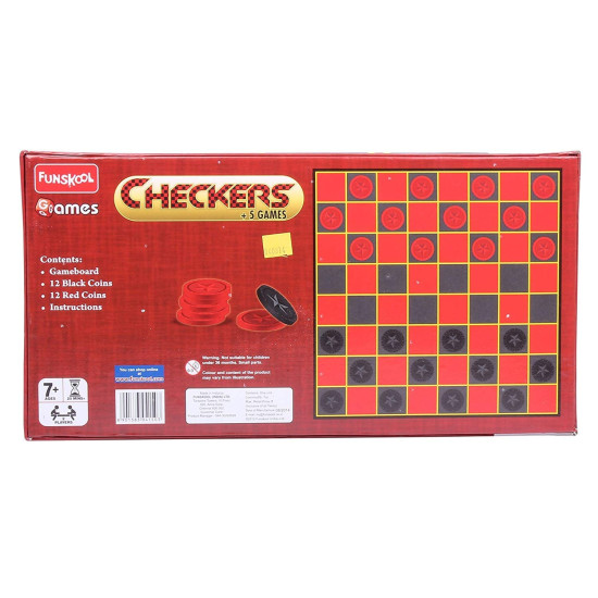 Funskool Games - Checkers Plus 5: 5-in-1 Board Game Set for Kids & Family