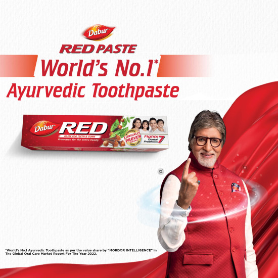 Dabur Red Toothpaste - 300g Family Pack with Toothbrush | Fluoride Free Ayurvedic Formula