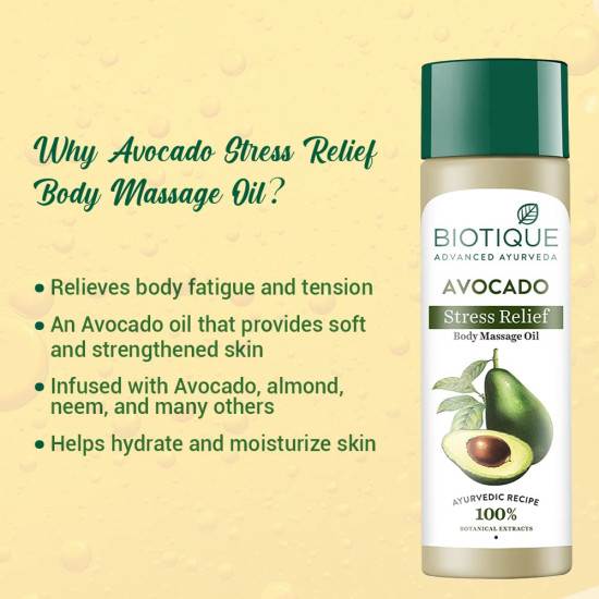 Biotique Cado Stress Relief Avocado Body Massage Oil - 100% Botanical Extracts