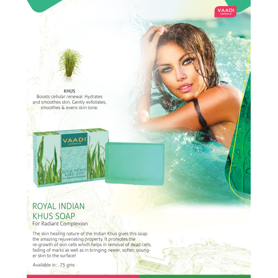 Vaadi Herbals Royal Indian Khus Soap - Skin Rejuvenation with Olive and Soyabean Oil