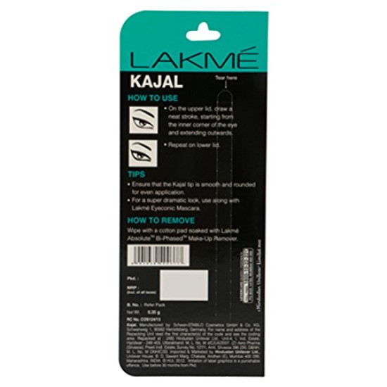 Lakmé Eyeconic Kajal, Black, 0.35g - Smudge-Proof & Waterproof