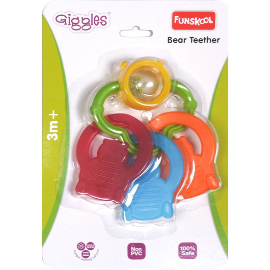 Funskool Giggles Bear Teether - Soothing Baby Teether with Rattle Sounds