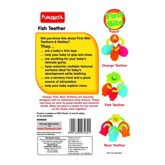 Funskool Giggles Fish Teether - Soothing Baby Teether with Rattle Sounds