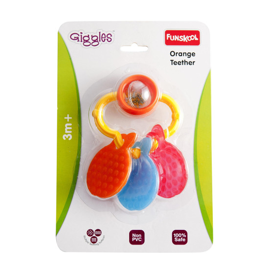 Giggles Funskool Orange Teether - Soothing Baby Teether with Rattle Sounds