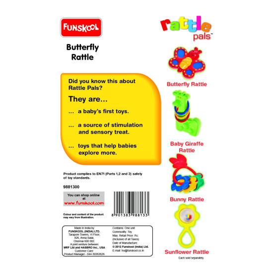 Funskool Giggles Butterfly Rattle - Delightful Rattling Sound for Babies