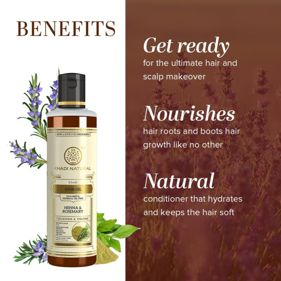 Khadi Natural Rosemary & Henna Hair Oil - For Thick & Voluminous Hair Khadi Natural Rosemary & Henna Hair Oil - For Thick & Voluminous Hair
