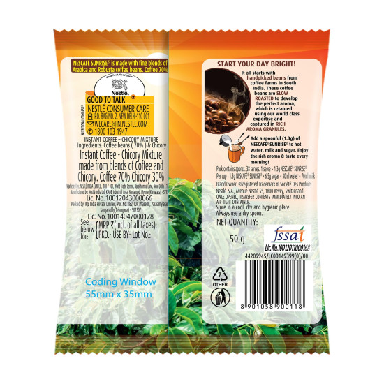 NESCAFE SUNRISE Instant Coffee Powder - Rich Taste & Aroma