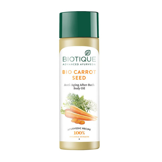 Biotique Carrot Seed Anti-Ageing After-Bath Body Oil - Smooth & Radiant Skin