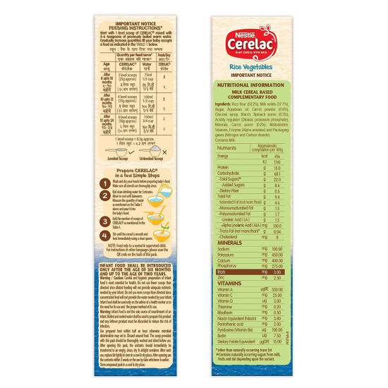 Nestle Cerelac Baby Cereal with Milk, Rice Vegetables - Source of Iron & Protein