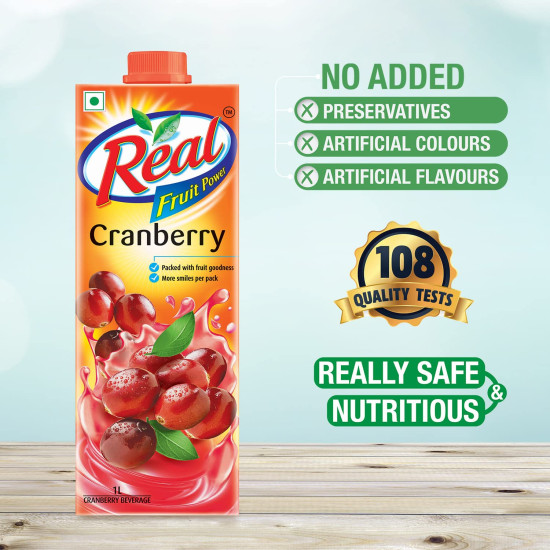 DABUR Real Fruit Power Cranberry, 1L - Refreshing Fruit Beverage