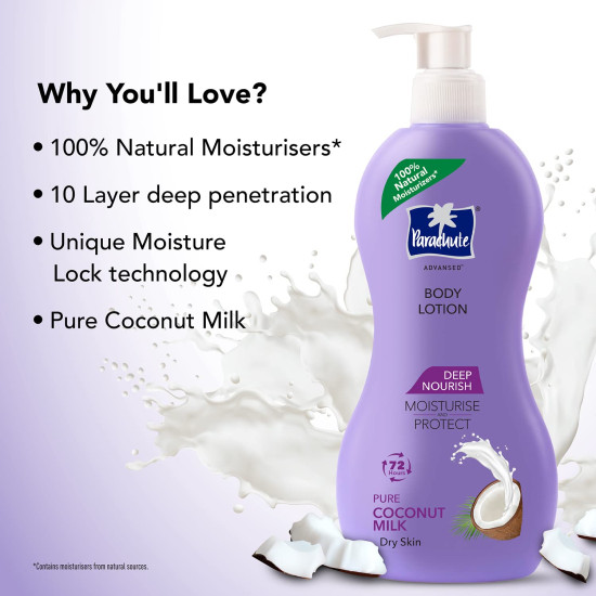 Parachute Advansed Deep Nourish Body Lotion - Pure Coconut Milk, 72h Moisturisation
