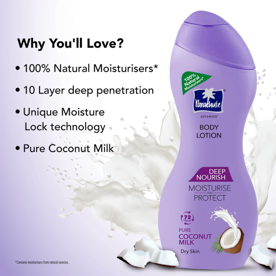 Parachute Advansed Deep Nourish Body Lotion - Pure Coconut Milk, 72h Moisturisation