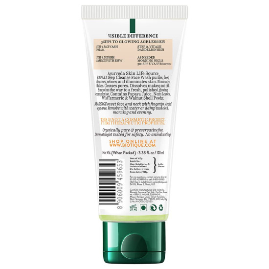 Biotique Papaya Deep Cleanse Face Wash - Gentle Exfoliation for Glowing Skin