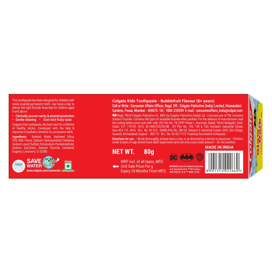 Colgate Batman Anticavity Toothpaste For Kids - Bubble Fruit Flavour