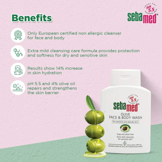 Sebamed Olive Face & Body Wash - Soap Free & pH 5.5 for Sensitive Skin