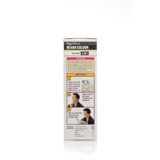 Bigen Men's Beard Colour Natural Black B101 - Easy Application & Natural Look