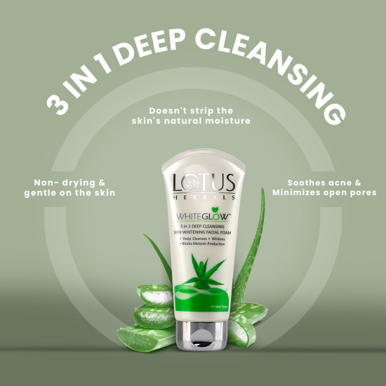 Lotus Herbals Whiteglow 3 In 1 Facial Foam - Deep Cleaning & Whitening