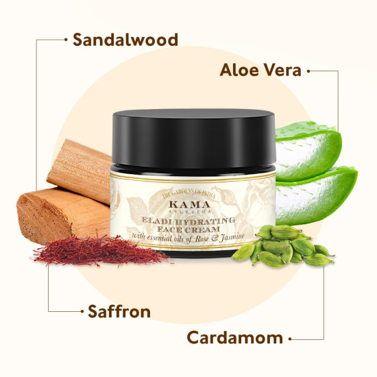 Kama Ayurveda Eladi Hydrating Ayurvedic Face Cream - Pure Essential Oils of Rose and Jasmine
