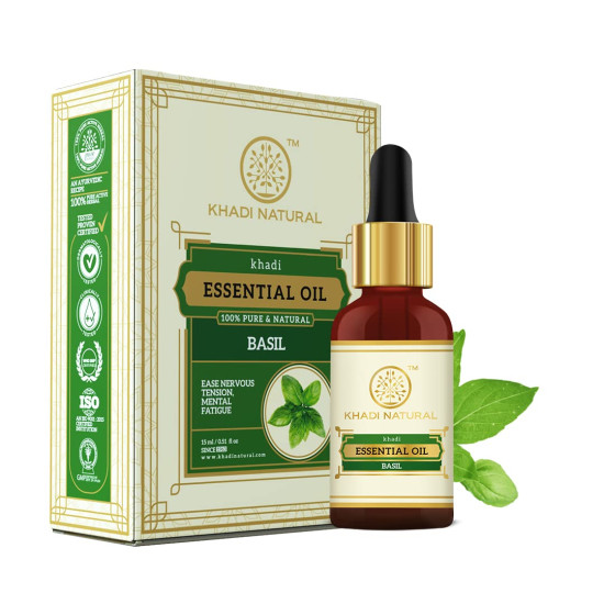 KHADI NATURAL Basil Oil, 15ml - Natural Stress Relief & Clarity