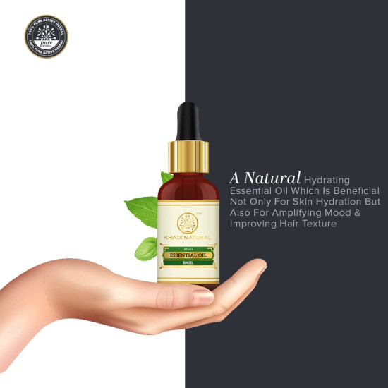 KHADI NATURAL Basil Oil, 15ml - Natural Stress Relief & Clarity