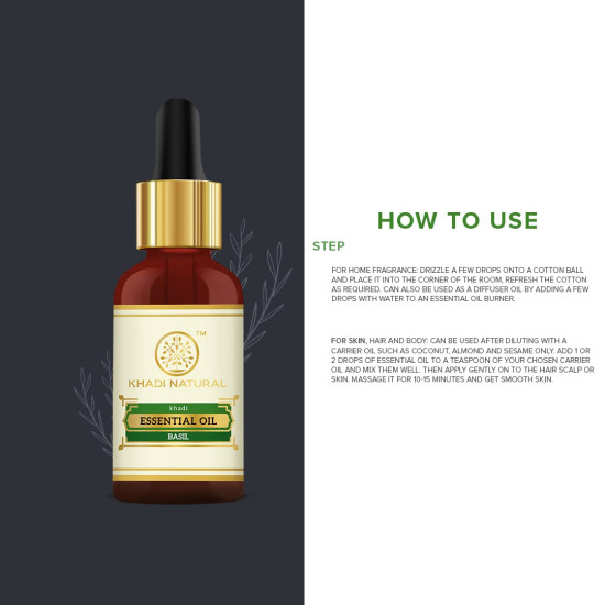 KHADI NATURAL Basil Oil, 15ml - Natural Stress Relief & Clarity