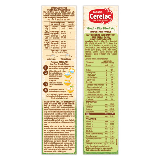 Nestle Cerelac Baby Cereal with Milk - Wheat-Rice Mixed Veg, Source of Iron & Protein