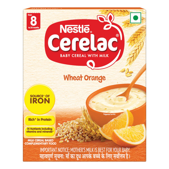Nestle Cerelac Baby Cereal with Milk, Wheat Orange - Rich in Iron & Protein