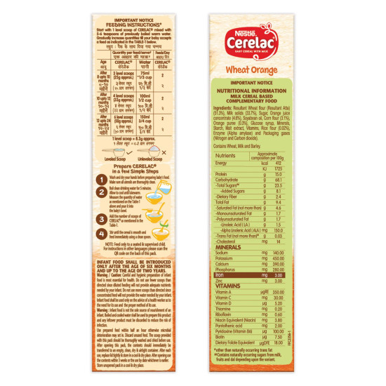 Nestle Cerelac Baby Cereal with Milk, Wheat Orange - Rich in Iron & Protein