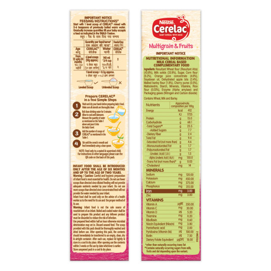 Nestle Cerelac Baby Cereal with Milk, Multigrain & Fruits - Source of Iron & Protein