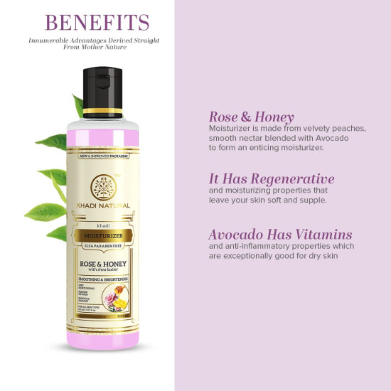 Khadi Natural Moisturising Lotion, Rose and Honey - Smooth and Radiant Skin