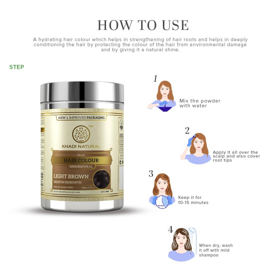 Khadi Natural Herbal Hair Colour Light Brown - 100% Natural Ingredients