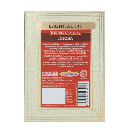 KHADI NATURAL Jojoba Essential Oil, 10ml - Nourishing & Protective