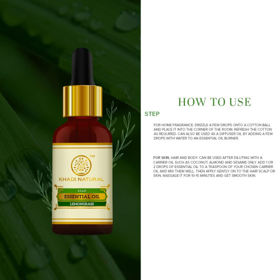 Khadi Natural Lemongrass Oil - Essential Oil for Toning Skin