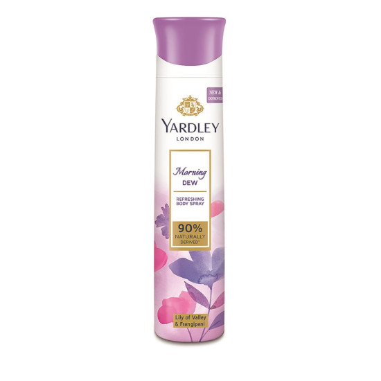Yardley London Morning Dew Refreshing Body Spray| Lily of Valley & Frangipani Fragrance| Deodorant Body Spray For Daily Use| Deodorant For Women| 90% Naturally Derived| 150ml