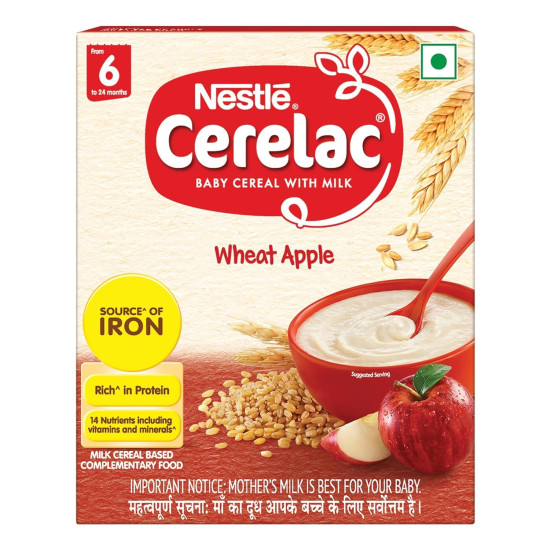 Nestle Cerelac Baby Cereal with Milk - Wheat Apple, Stage 1 - Source of Iron & Protein