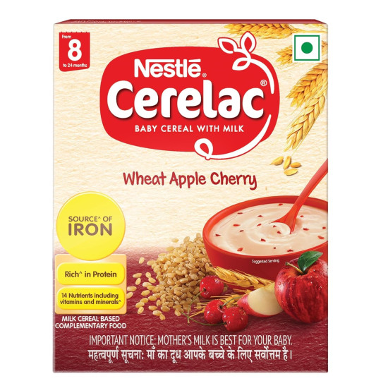Nestle Cerelac Baby Cereal with Milk - Wheat Apple Cherry - Source of Iron & Protein