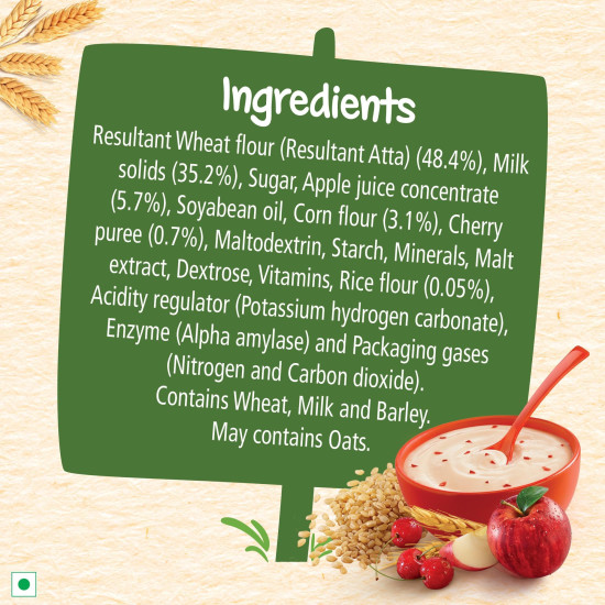 Nestle Cerelac Baby Cereal with Milk - Wheat Apple Cherry - Source of Iron & Protein