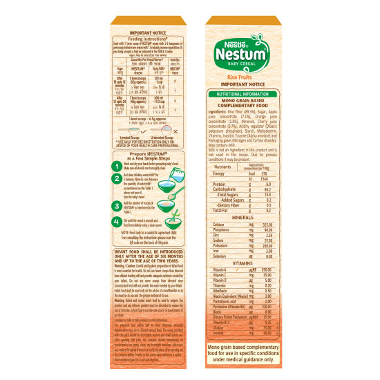 Nestle Nestum Baby Cereal - Rice Fruits (10 to 24 Months) - Nutrient-Rich