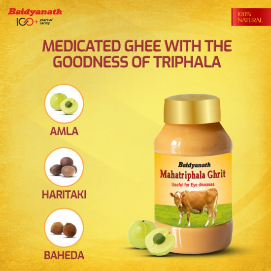 Baidyanath Mahatriphala Ghrita - 100g | Ayurvedic Eye Care Formula with Triphala | Vasak & Nilophar for Overall Eye Health and Wellness