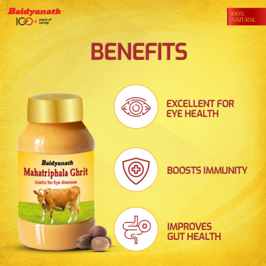 Baidyanath Mahatriphala Ghrita - 100g | Ayurvedic Eye Care Formula with Triphala | Vasak & Nilophar for Overall Eye Health and Wellness