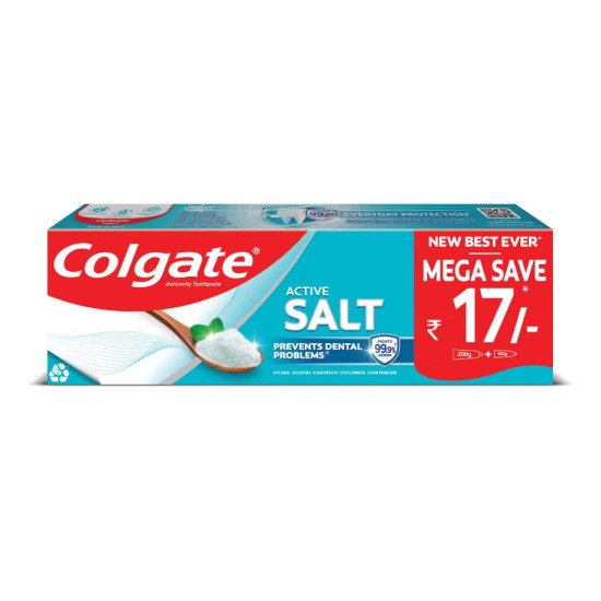 Colgate Active Salt Toothpaste Pack of 2 - Daily Germ Protection & Fresh Breath