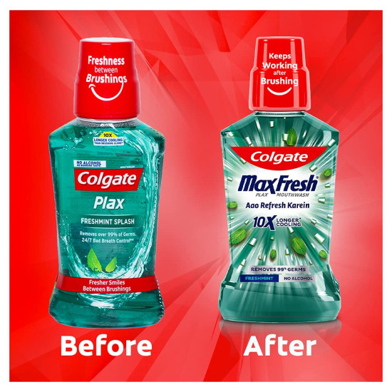Colgate Maxfresh Plax Antibacterial Mouthwash - 24/7 Fresh Breath and Germ Protection