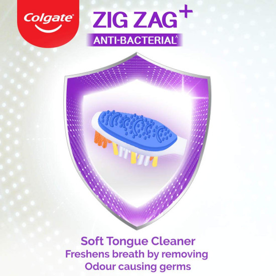 Colgate ZigZag Toothbrush for Adults - Anti-bacterial Bristles, Medium