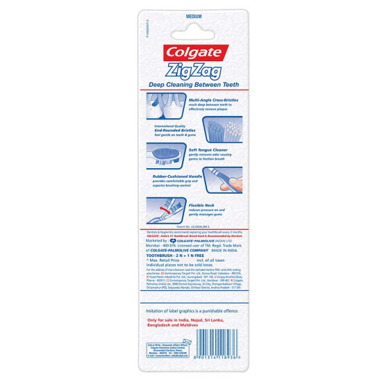 Colgate ZigZag Toothbrush for Adults - Anti-bacterial Bristles, Medium