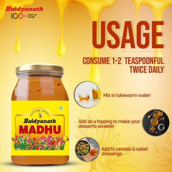 Baidyanath Madhu - 500g | No Sugar Adulteration |Natural Immunity Booster & Antioxidant Powerhouse| Weight Management, Cough Relief, Natural Honey & Sore Throat Relief |